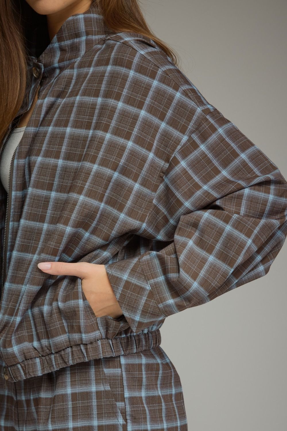 Lightweight Plaid Zip Jacket