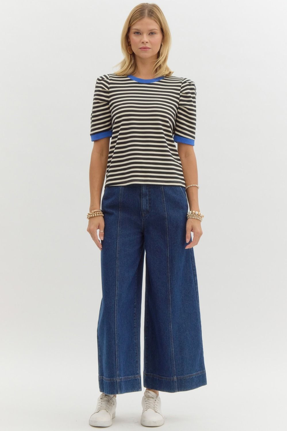 Black Striped Tee with Blue Edges