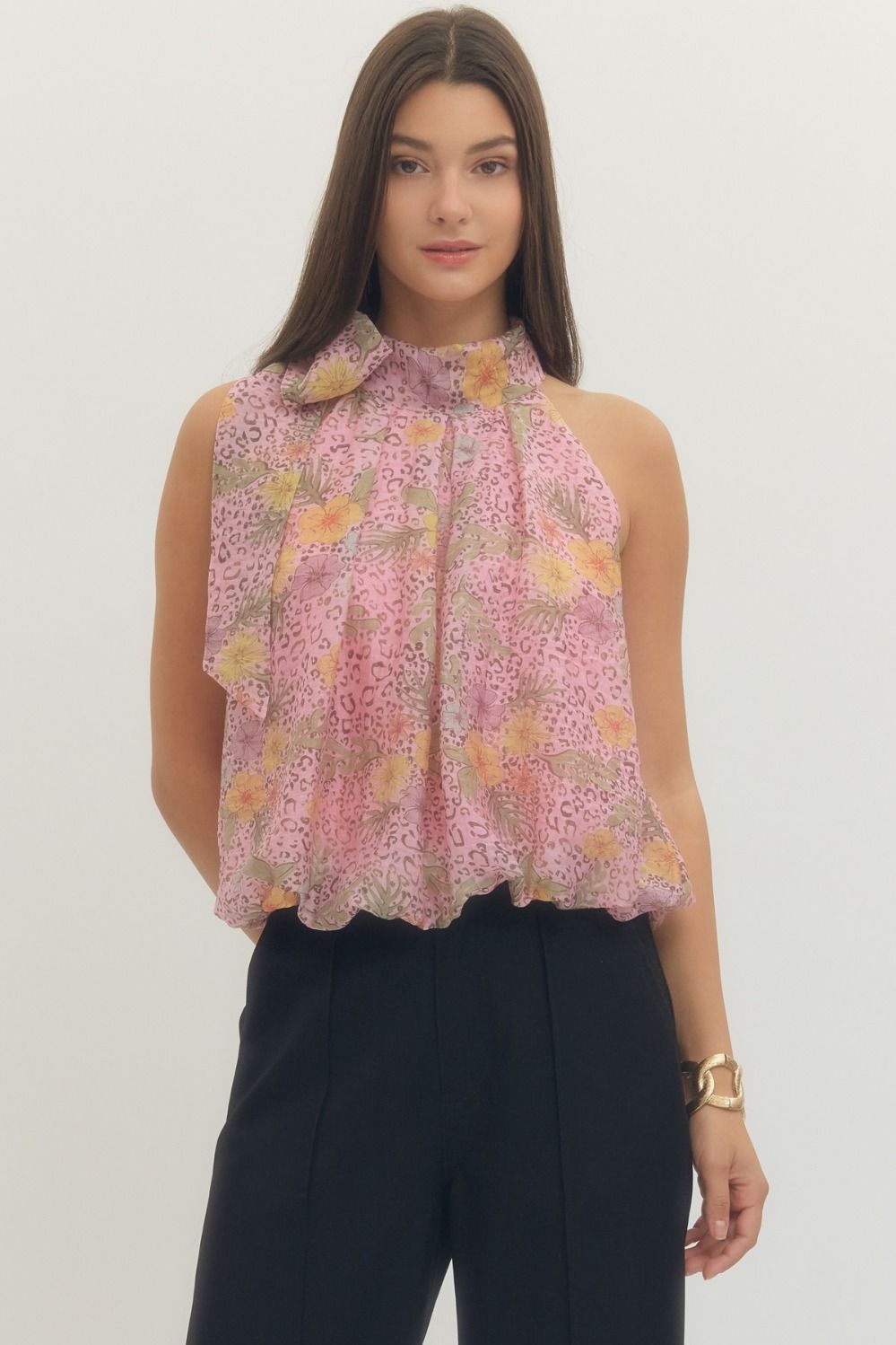 Mixed Print Halter Bubble Top