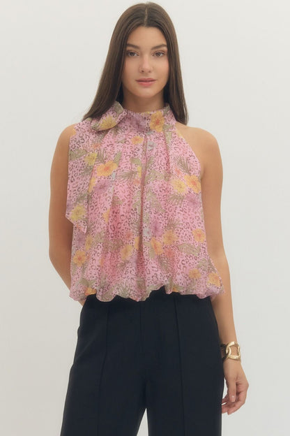 Mixed Print Halter Bubble Top