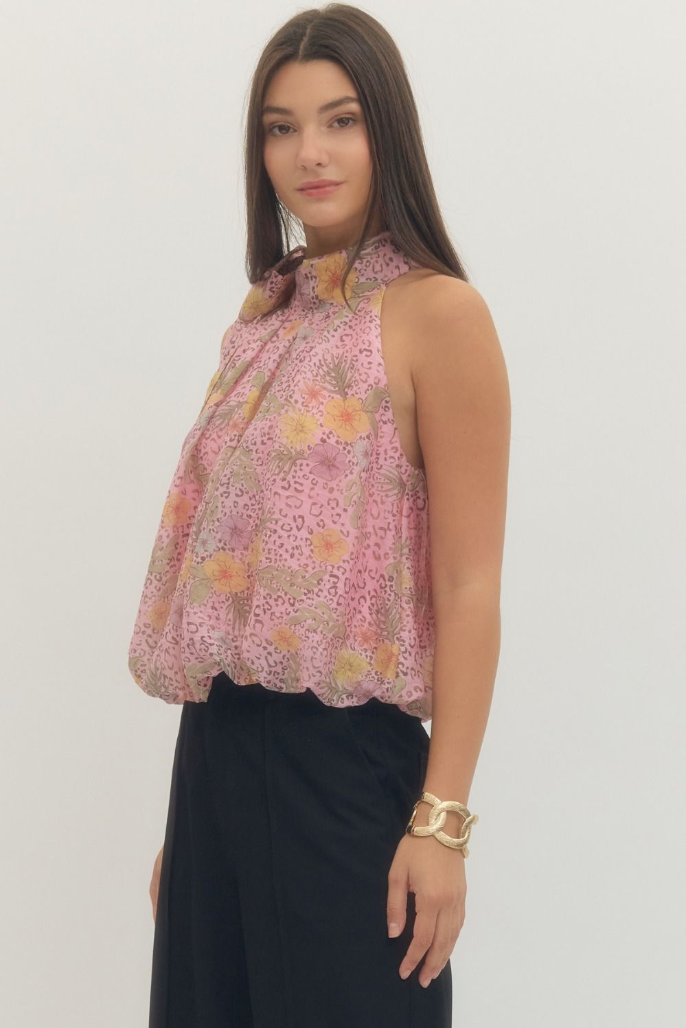 Mixed Print Halter Bubble Top