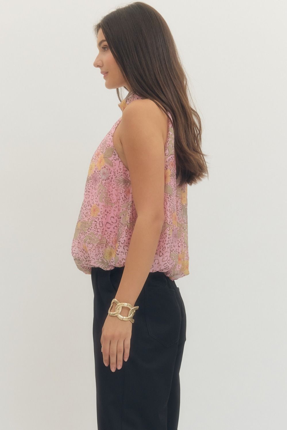 Mixed Print Halter Bubble Top