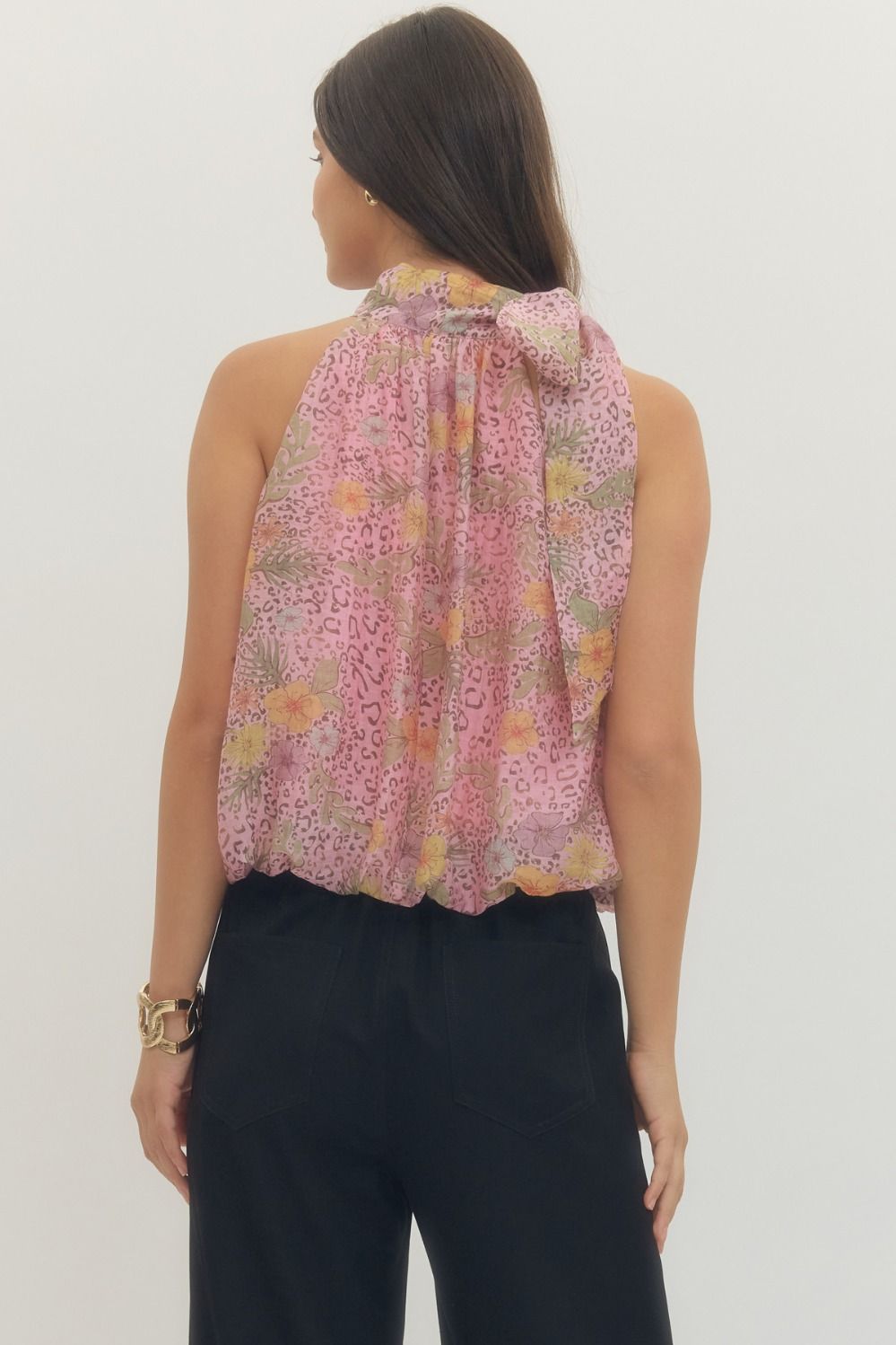 Mixed Print Halter Bubble Top