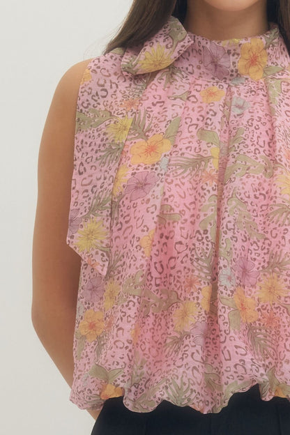 Mixed Print Halter Bubble Top