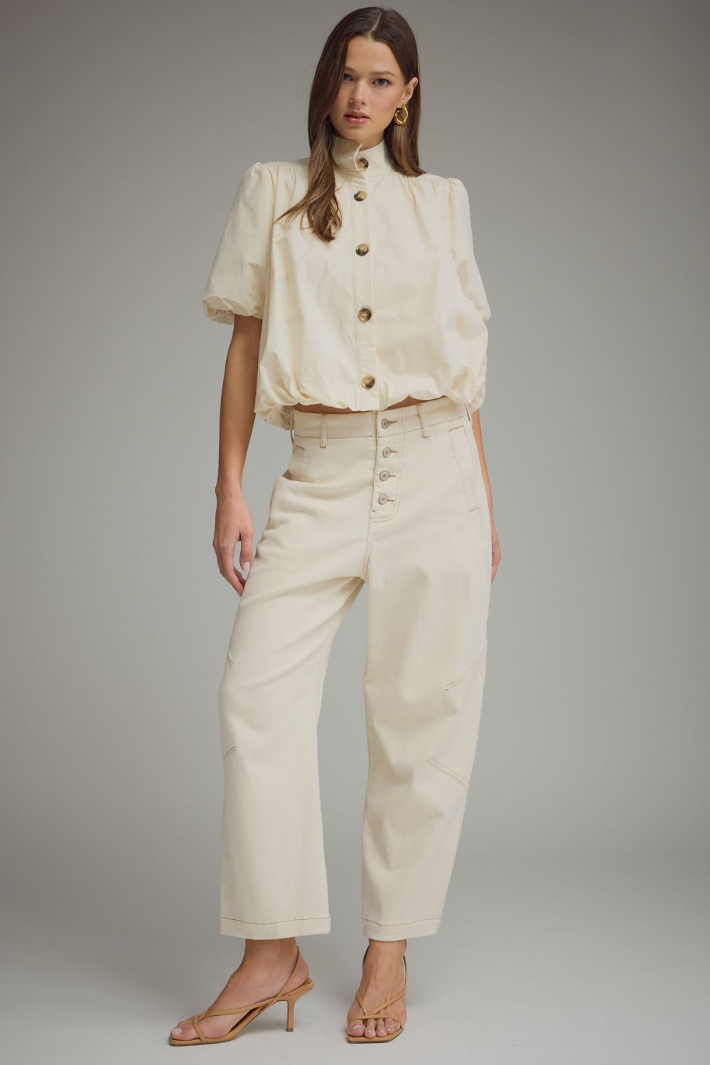 Chic Bubble-Hem Puff Sleeve Top
