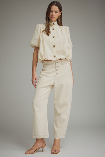 Chic Bubble-Hem Puff Sleeve Top