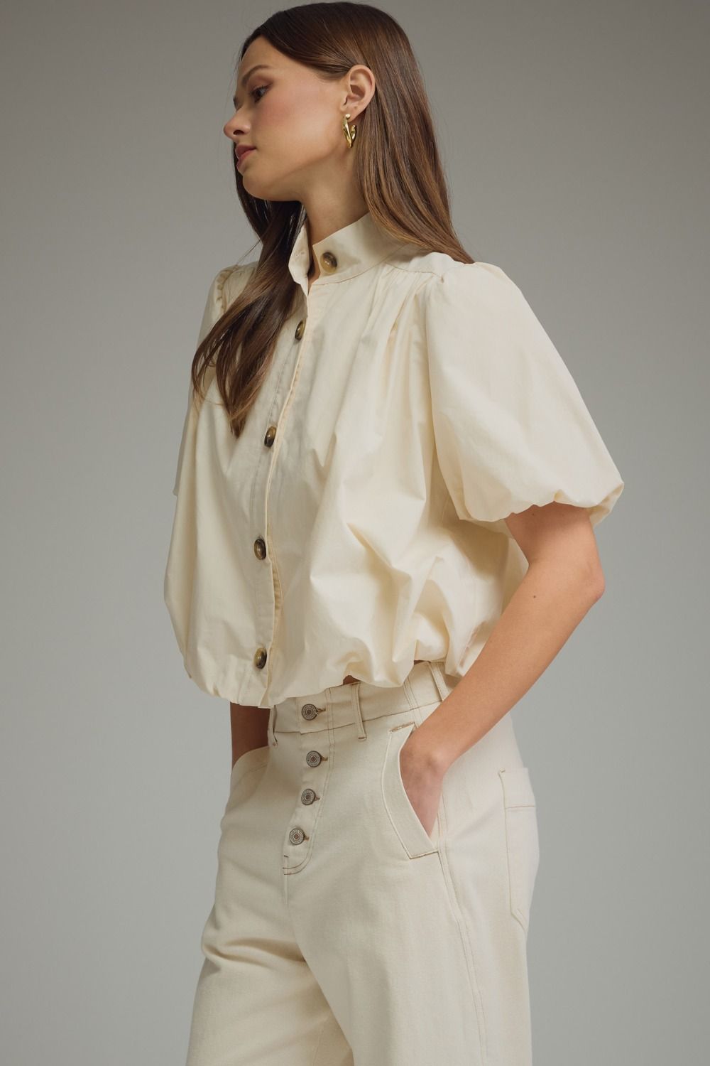 Chic Bubble-Hem Puff Sleeve Top