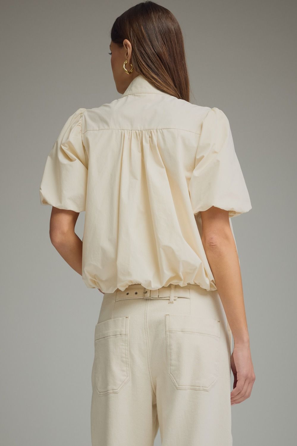 Chic Bubble-Hem Puff Sleeve Top