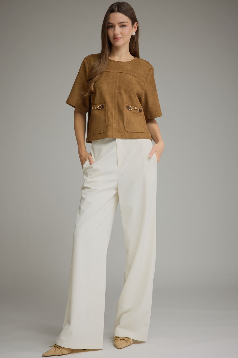 Faux-Suede Short Sleeve Top