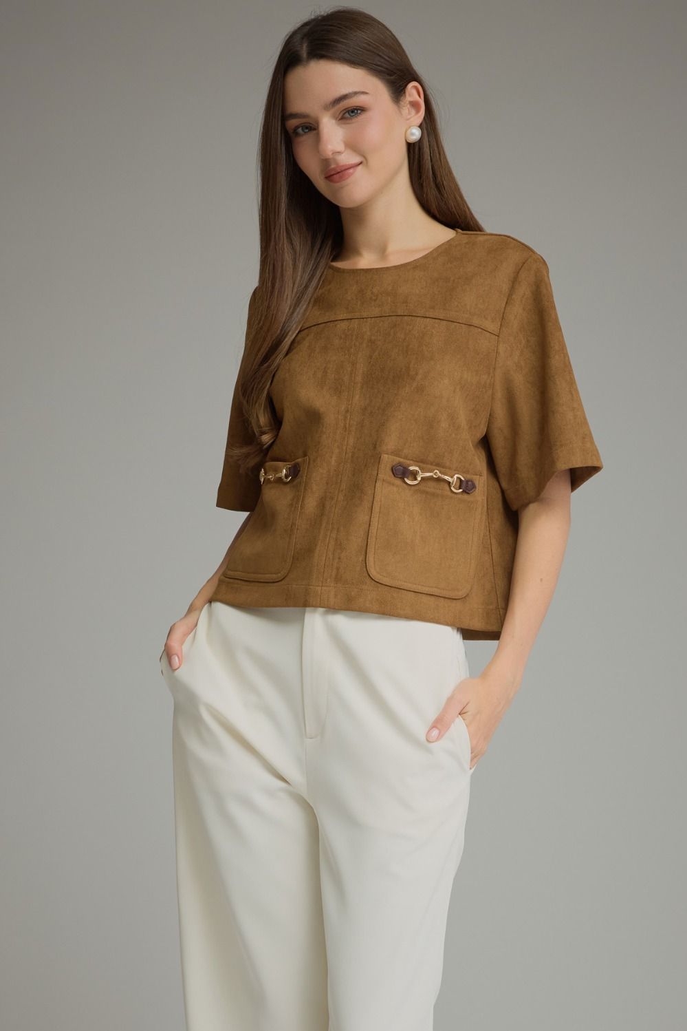 Faux-Suede Short Sleeve Top