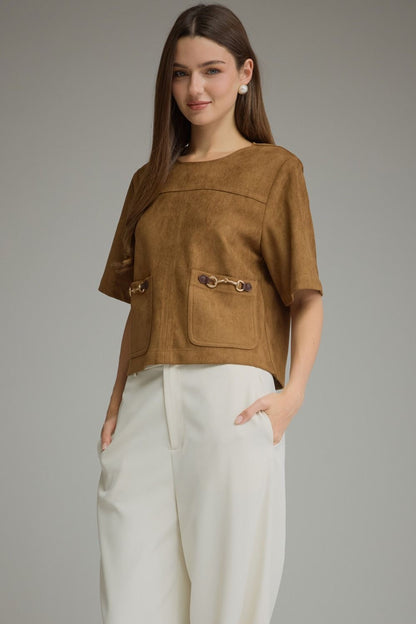 Faux-Suede Short Sleeve Top