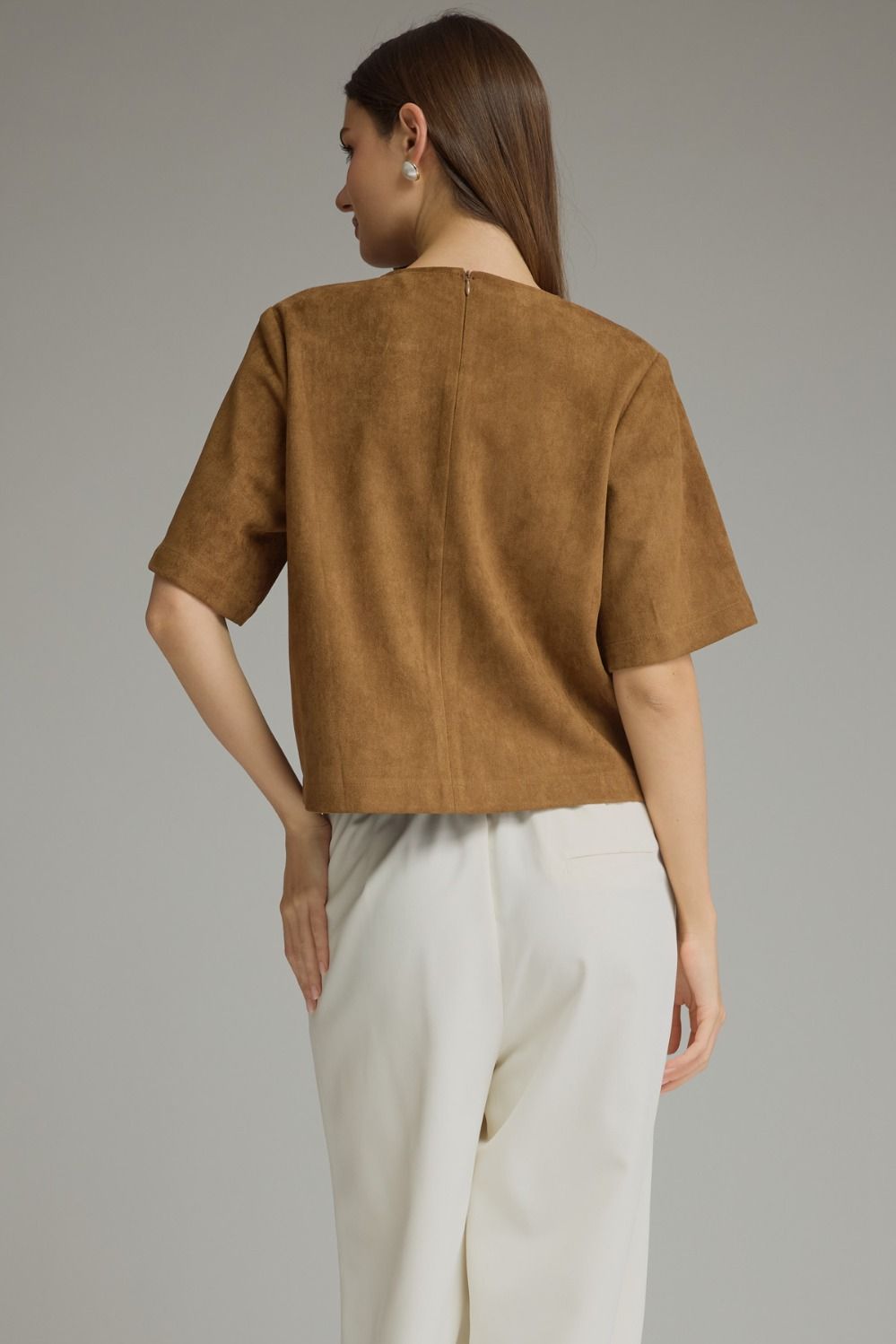 Faux-Suede Short Sleeve Top