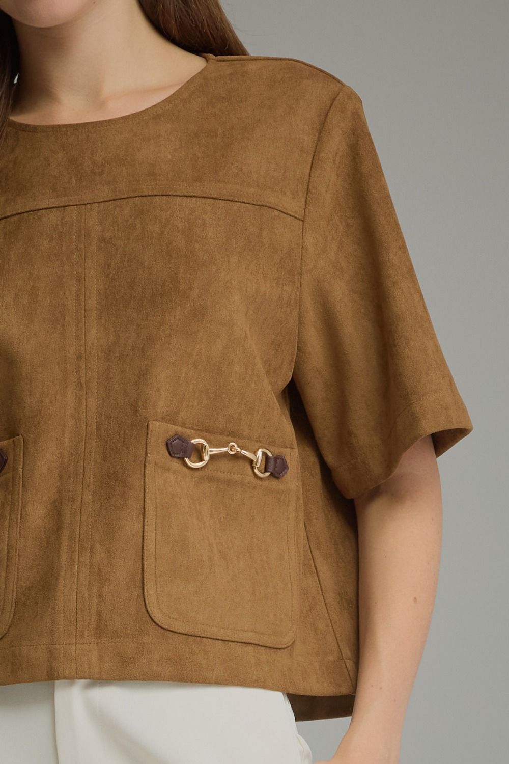 Faux-Suede Short Sleeve Top