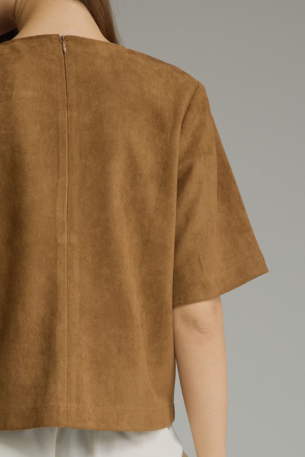 Faux-Suede Short Sleeve Top