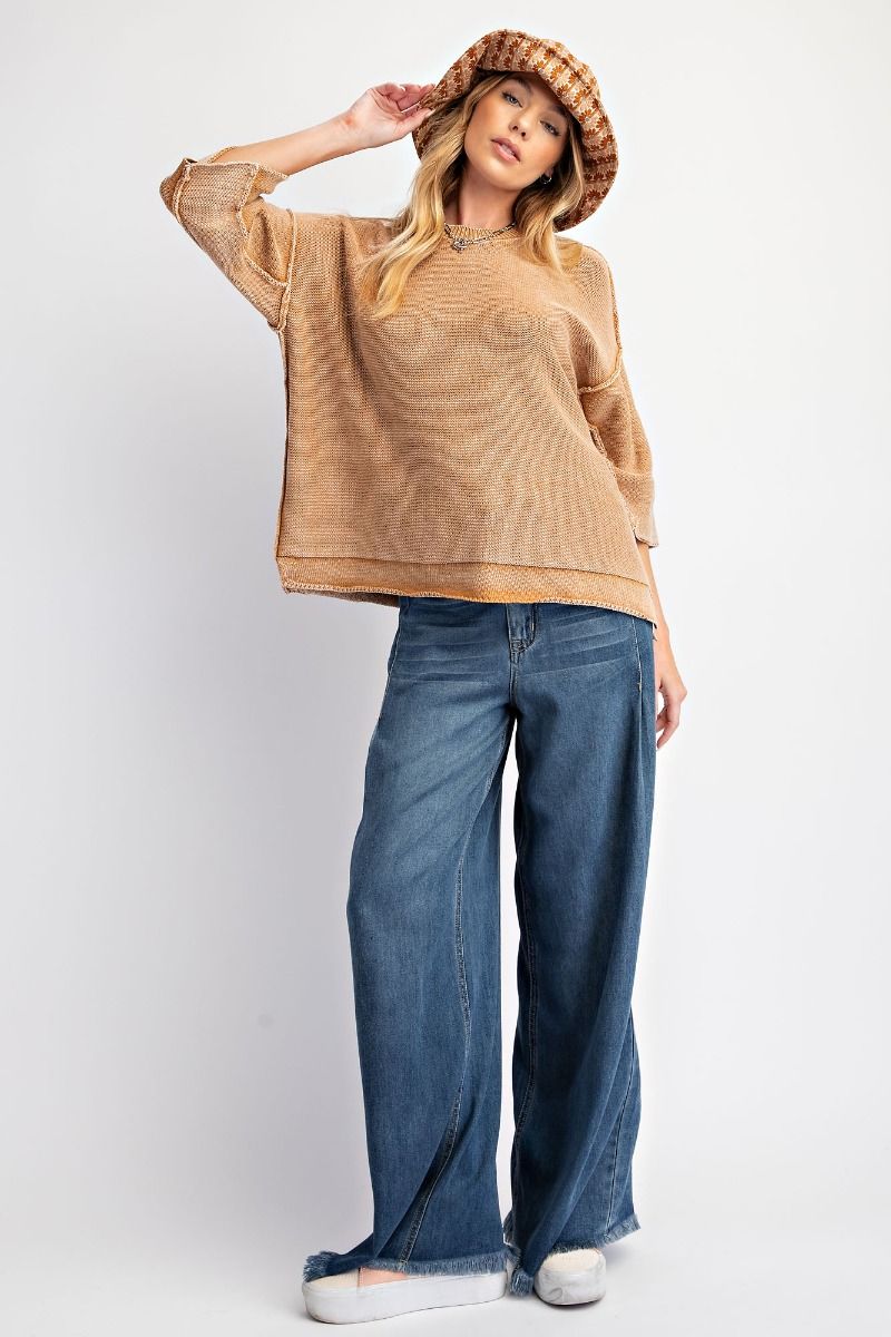 Mineral Washed Knit Sweater Top