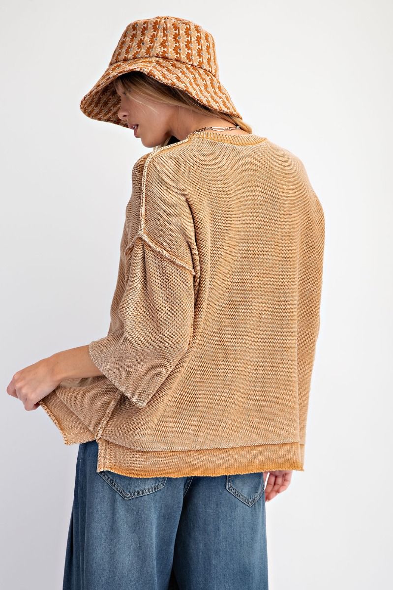 Mineral Washed Knit Sweater Top