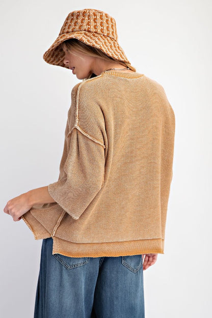 Mineral Washed Knit Sweater Top