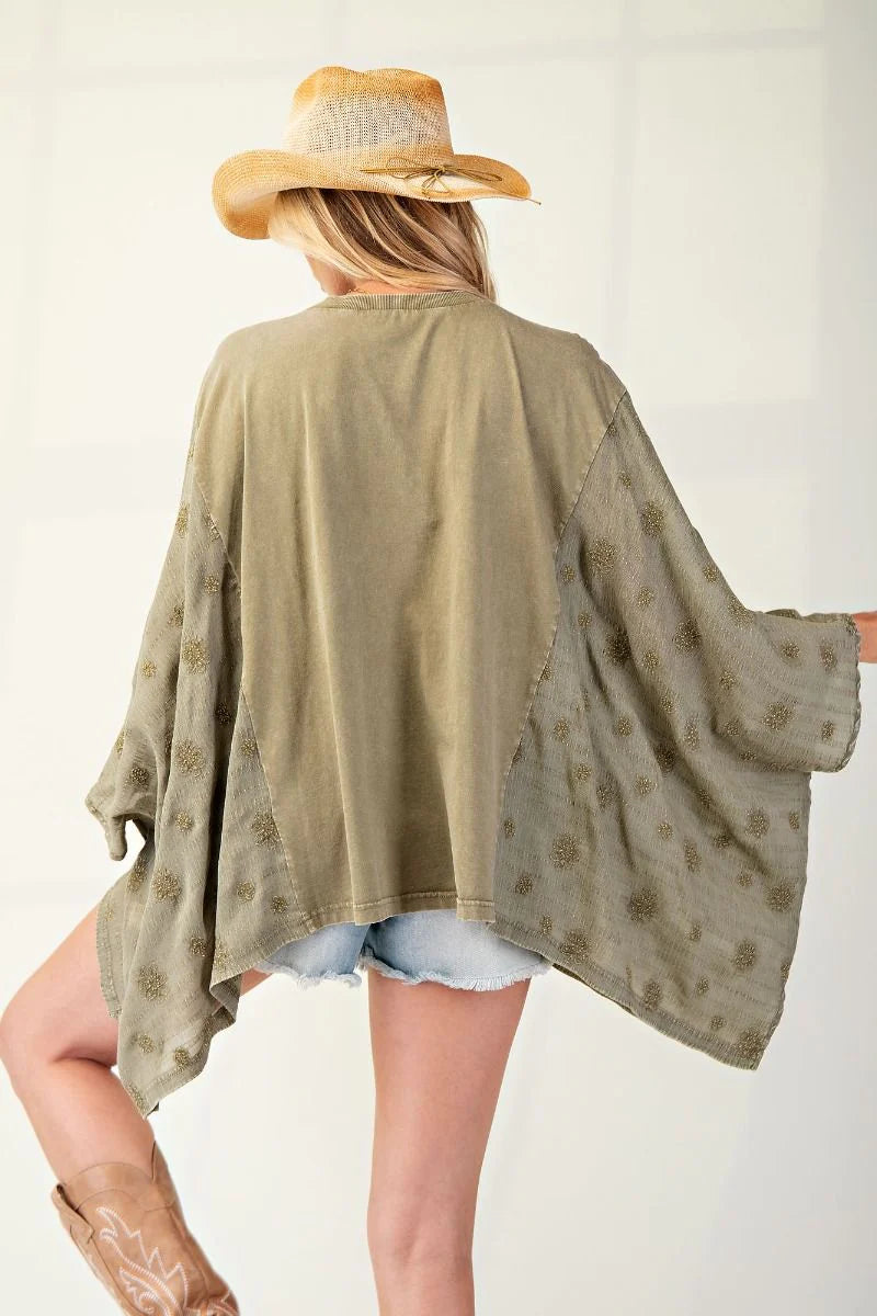 Mineral Washed and Embo Detailed Peace Patch Poncho