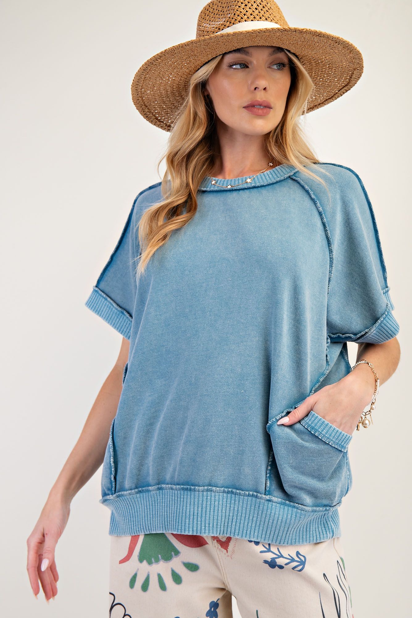 Washed Terry Knit Pullover