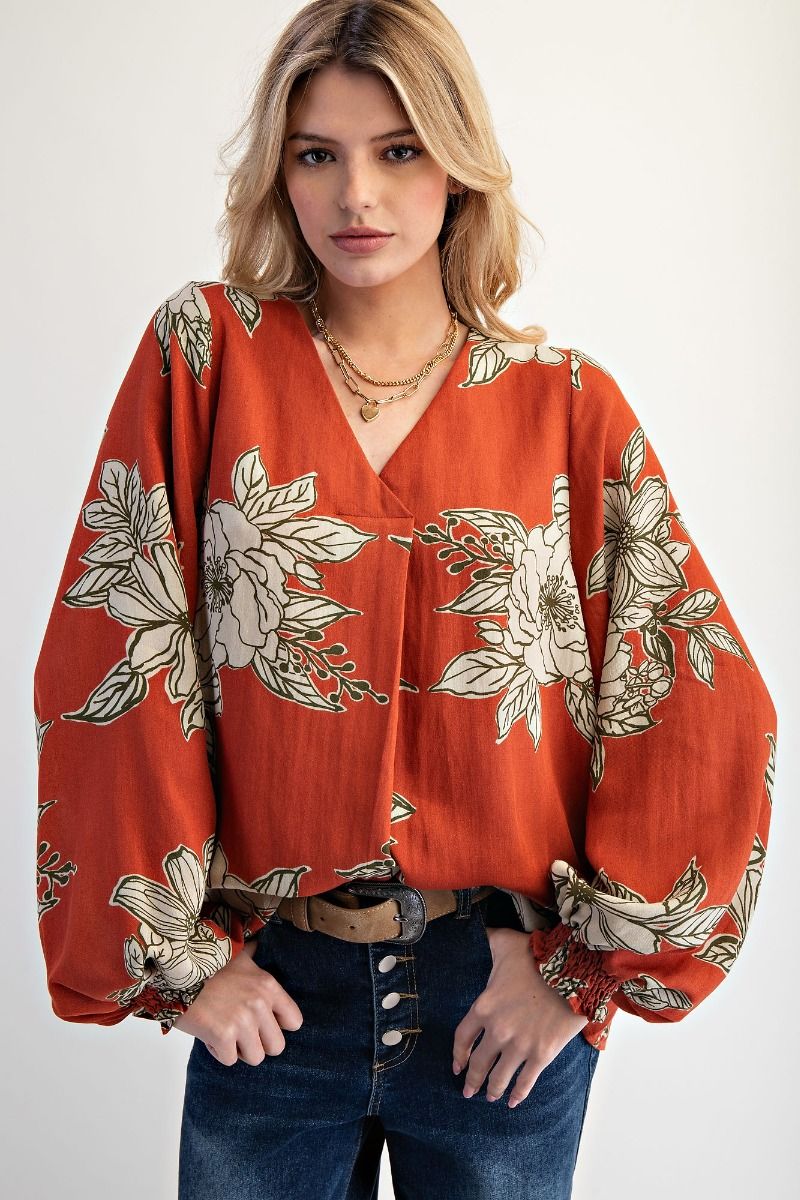 Printed V Neck Loose Fit Top