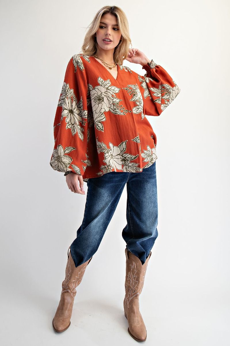 Printed V Neck Loose Fit Top