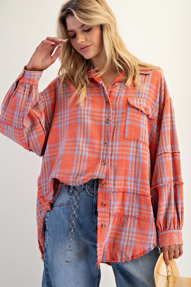 Oversized Mineral Washed Plaid Flannel