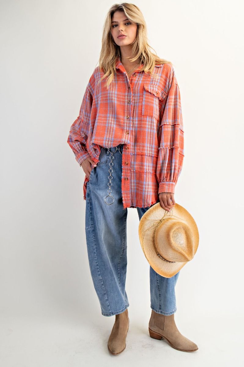 Oversized Mineral Washed Plaid Flannel