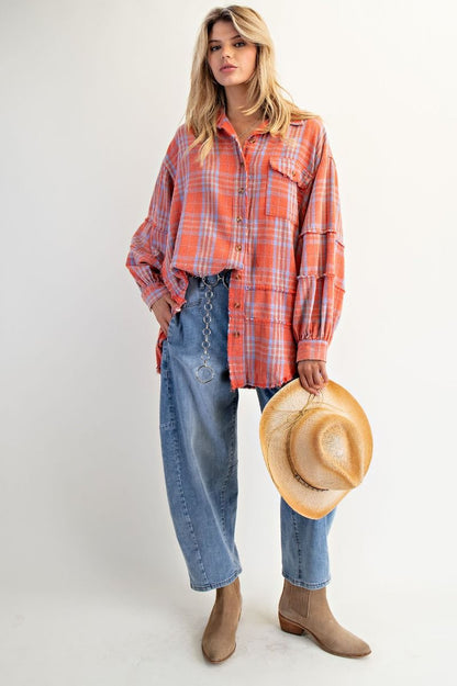 Oversized Mineral Washed Plaid Flannel