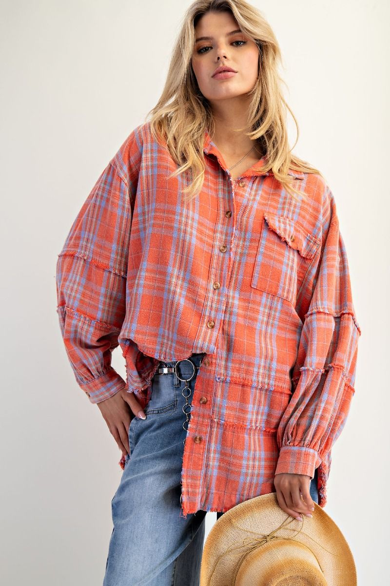 Oversized Mineral Washed Plaid Flannel