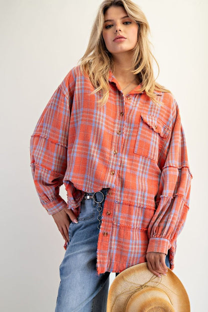 Oversized Mineral Washed Plaid Flannel