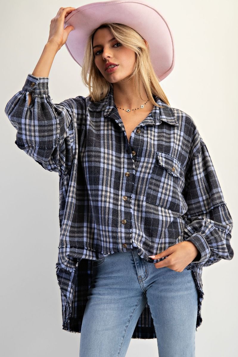 Oversized Mineral Washed Plaid Flannel