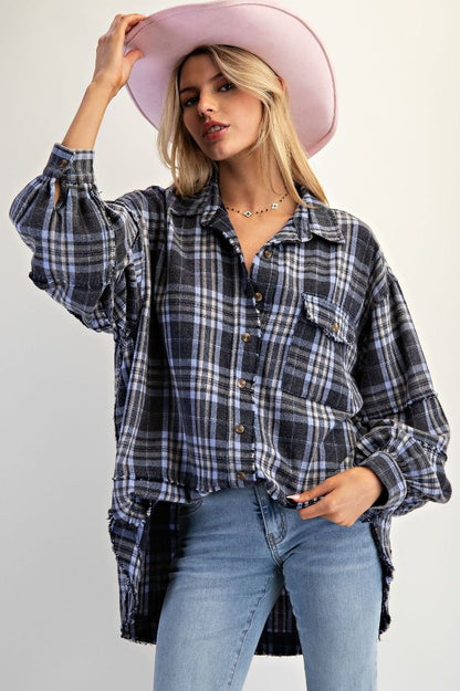 Oversized Mineral Washed Plaid Flannel