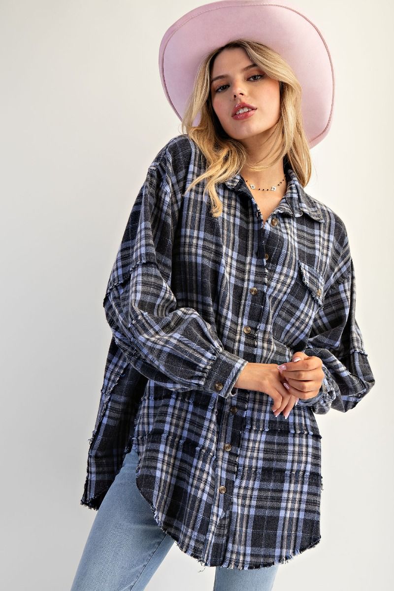 Oversized Mineral Washed Plaid Flannel