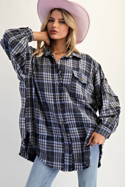 Oversized Mineral Washed Plaid Flannel