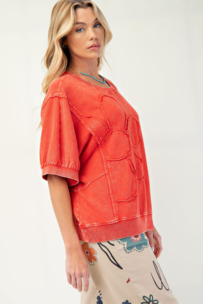 Daisy Patch Mineral Washed Terry Knit Pullover