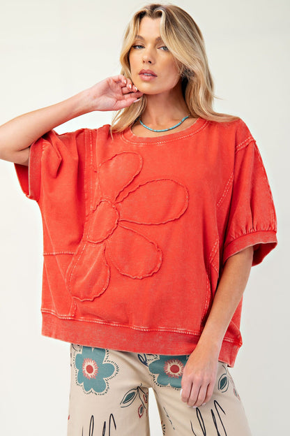 Daisy Patch Mineral Washed Terry Knit Pullover