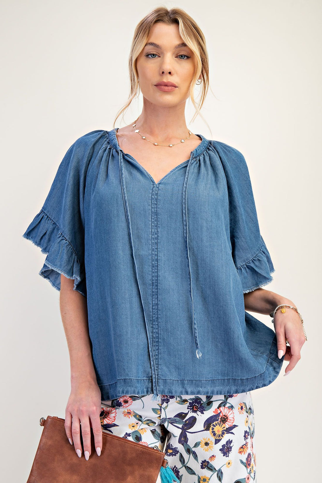 Washed Chambray Woven Top
