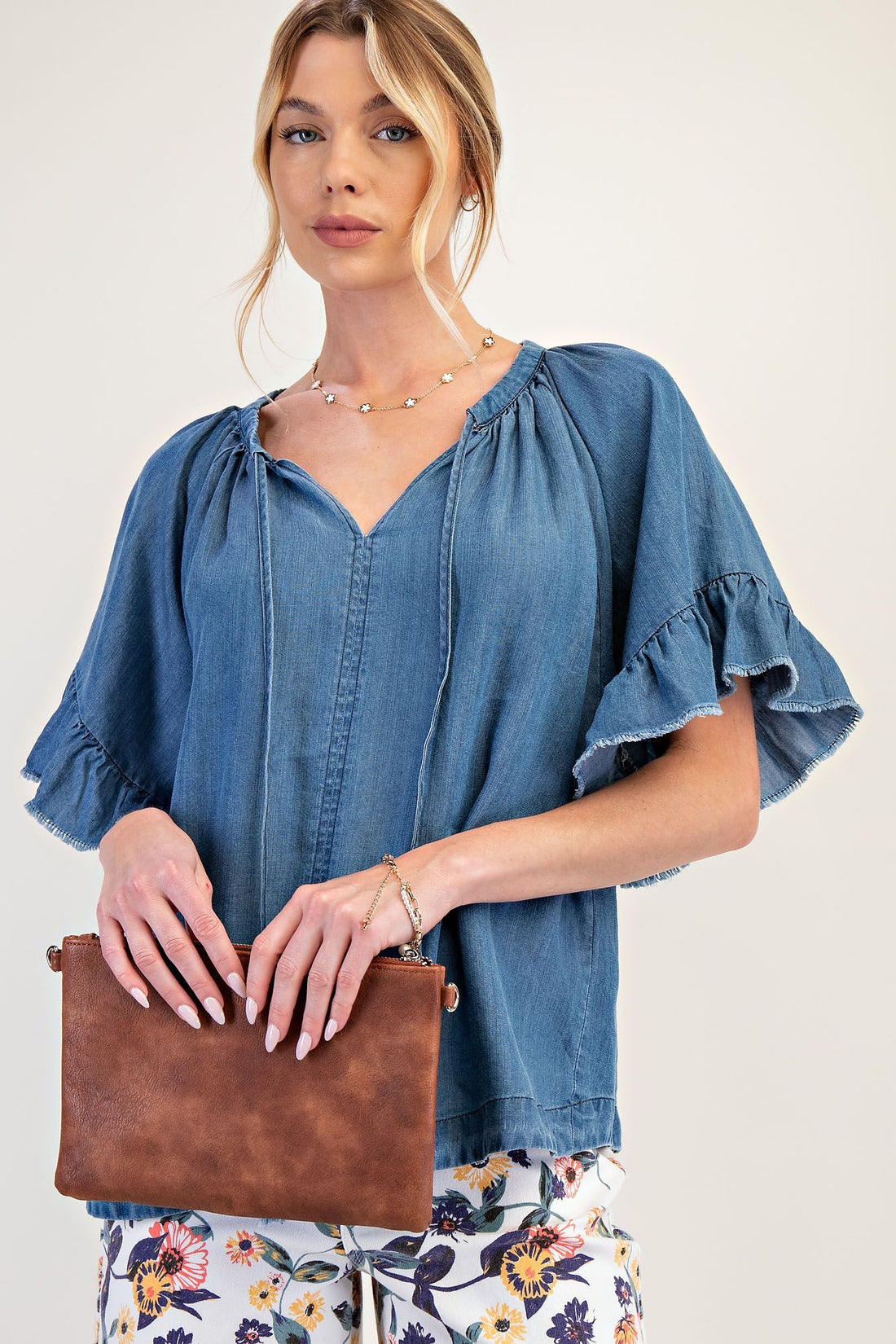 Washed Chambray Woven Top
