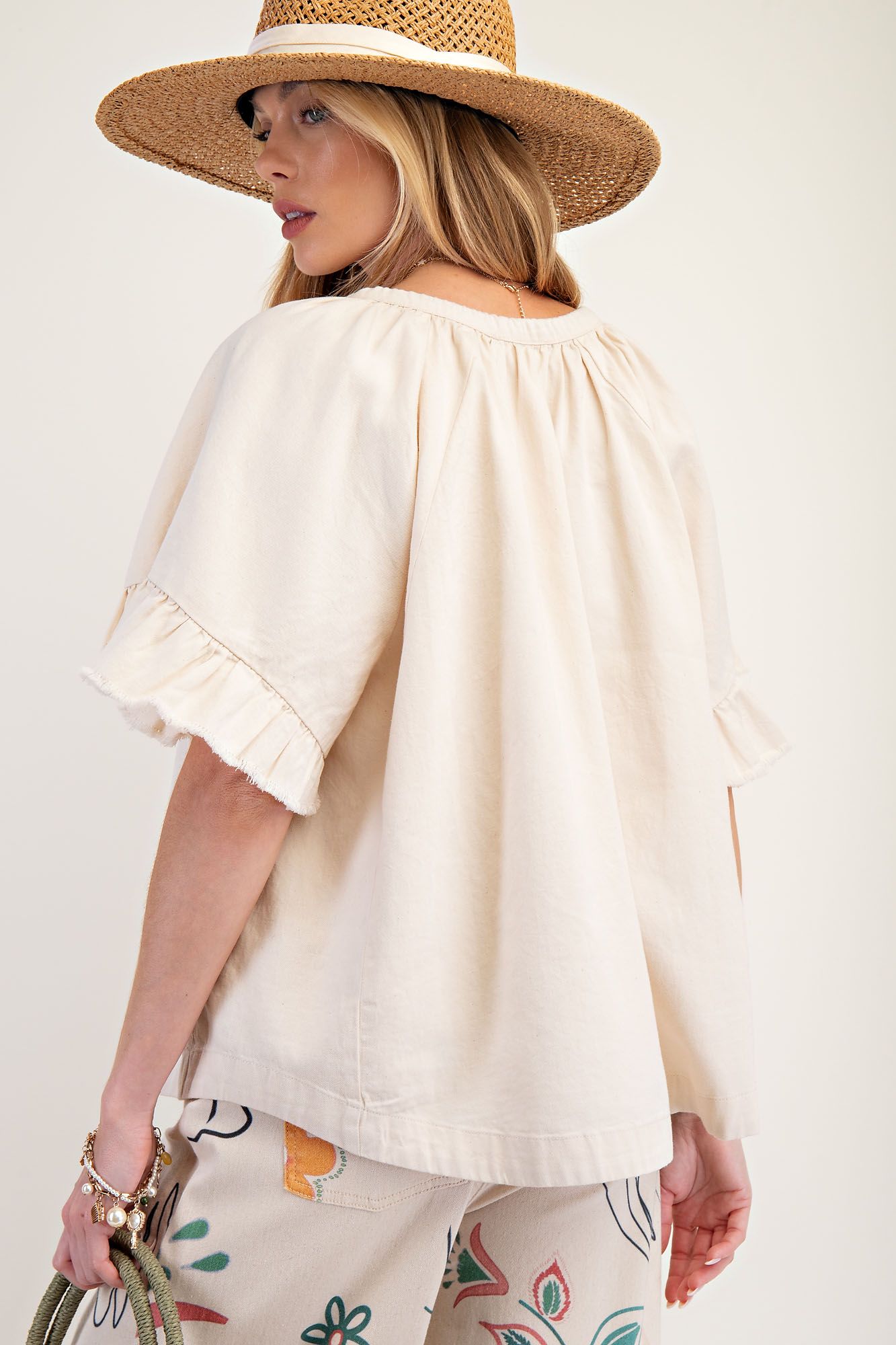 Washed Chambray Woven Top