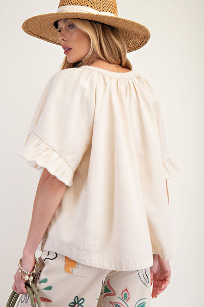 Washed Chambray Woven Top