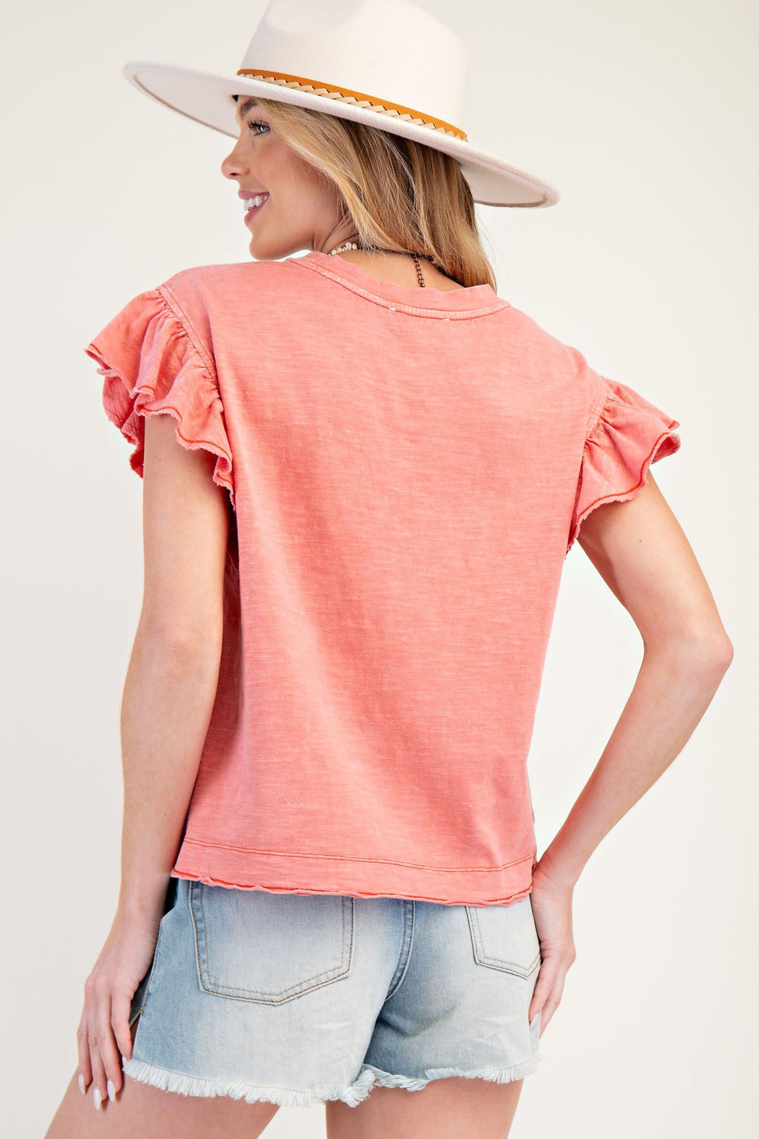 Wing Sleeves Cotton Slub Mineral Washed Knit Top