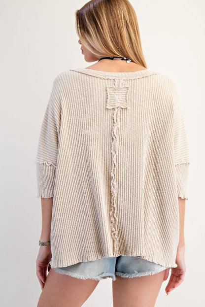 Textured Rib Knit Mineral Washed Top