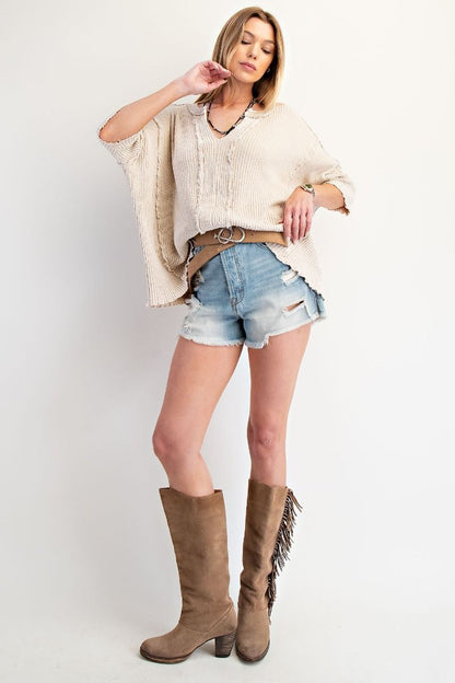 Textured Rib Knit Mineral Washed Top