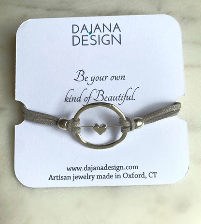 Heart &amp; Circle Silver Bracelet 