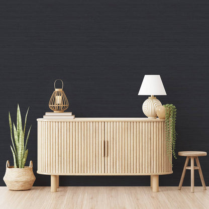 Horizontal Grasscloth Navy P&amp;S Wallpaper, 28 sq. ft.