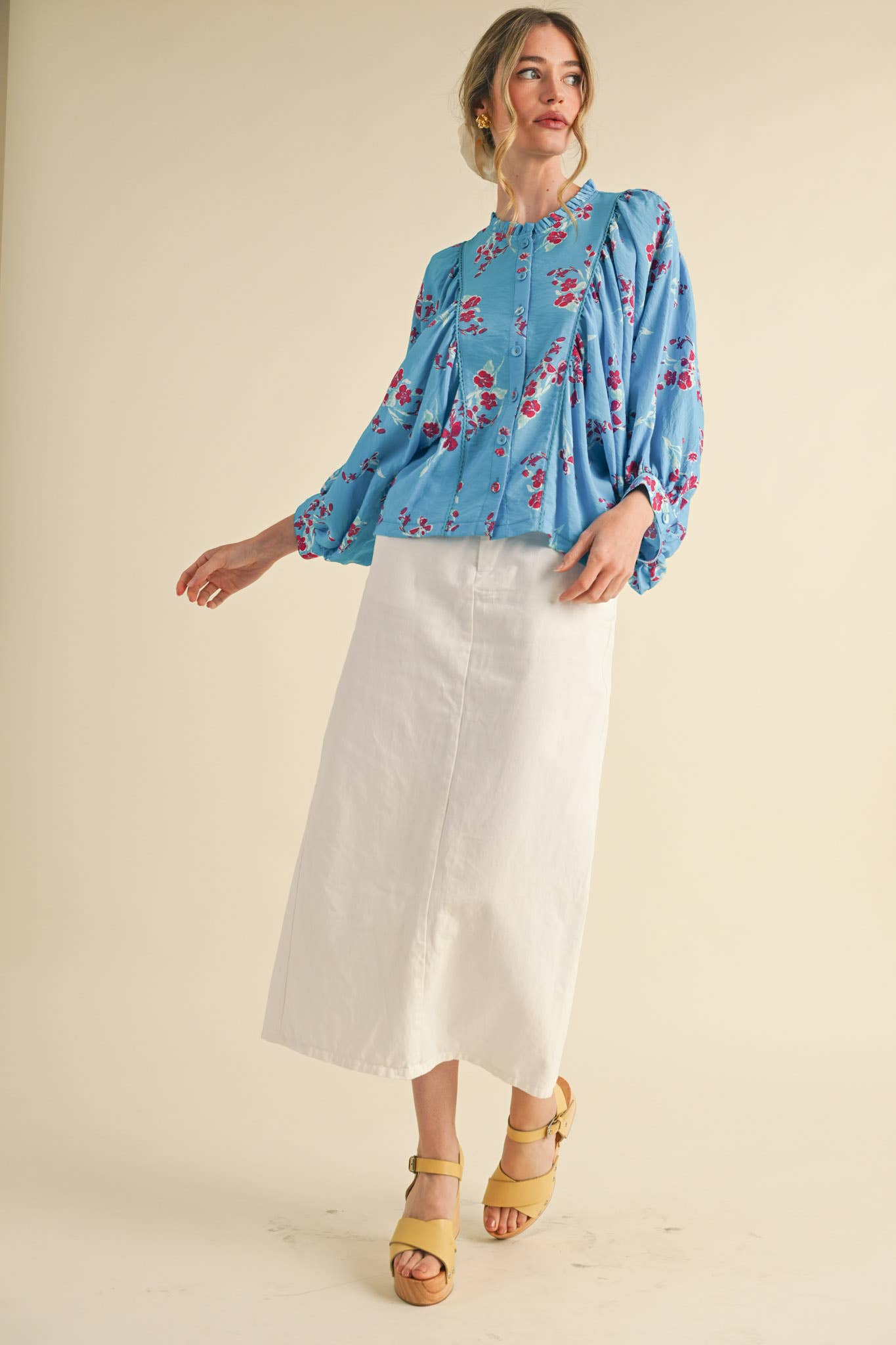 Floral Print Dolman Sleeve Blouse