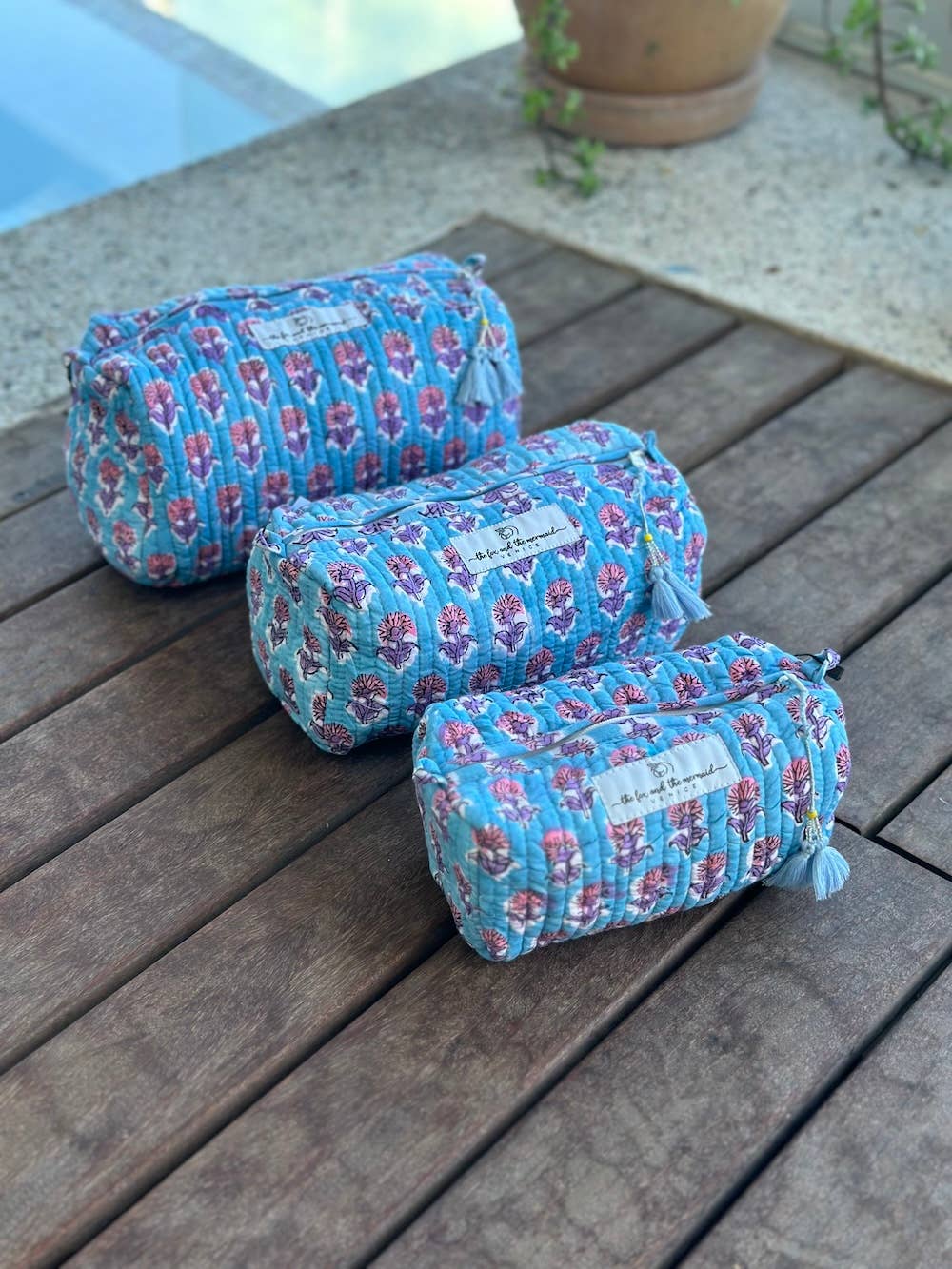 Block Printed Toiletry/Cosmetic/Travel Bags (Set of 3)