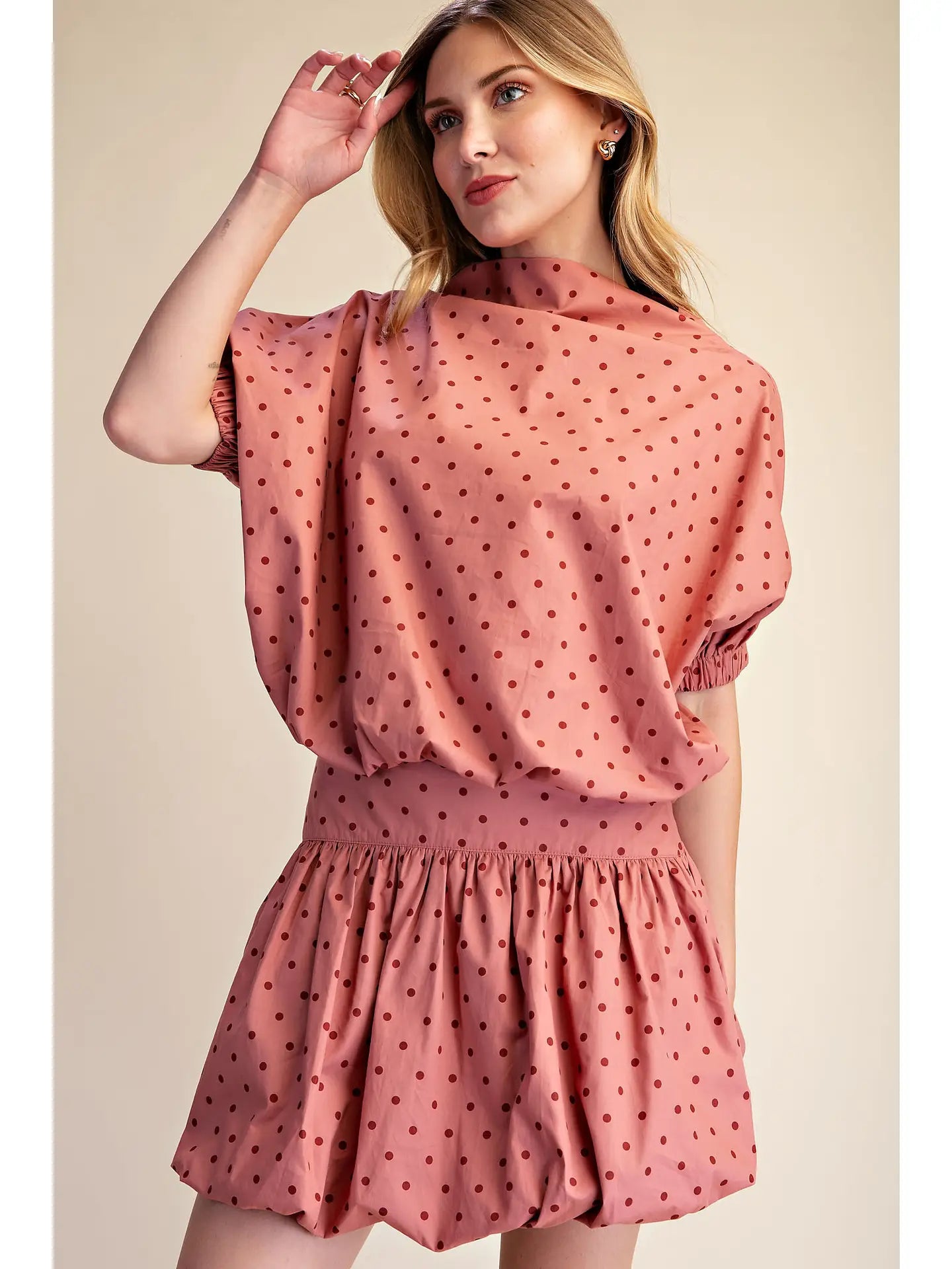 Polka Dot High-Neck Blouse