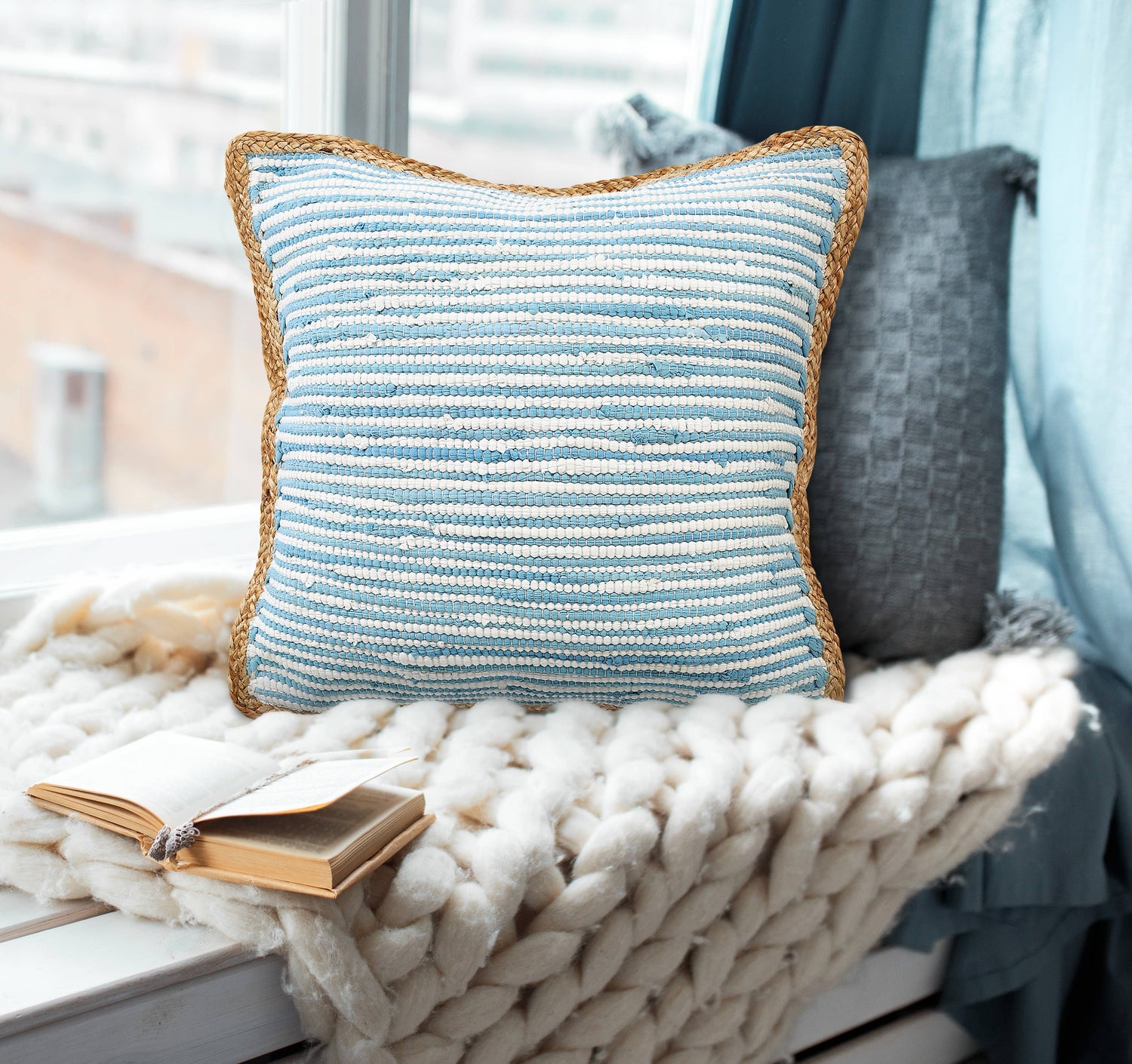 Jute Bordered Throw Pillow