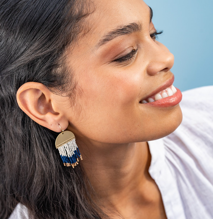 Claudia Curved Pattern Short Beaded Fringe Earrings